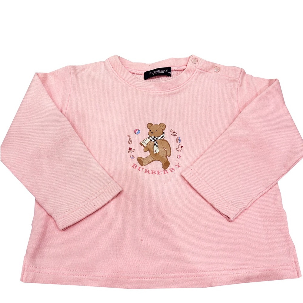 Burberry Pink Long Sleeve Baby Tee with Bear Logo